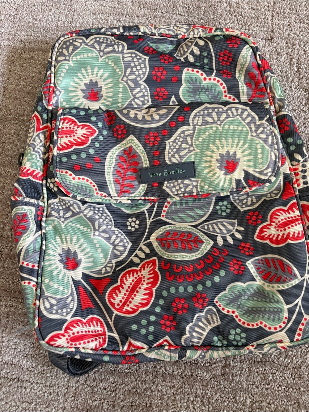 Vera Bradley Navy Floral Backpack with Red & Mint Accents